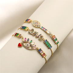 Delicate rainbow cubic zircon evil eye copper bracelet