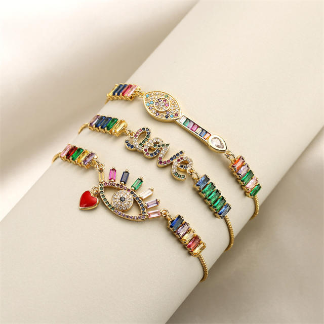 Delicate rainbow cubic zircon evil eye copper bracelet