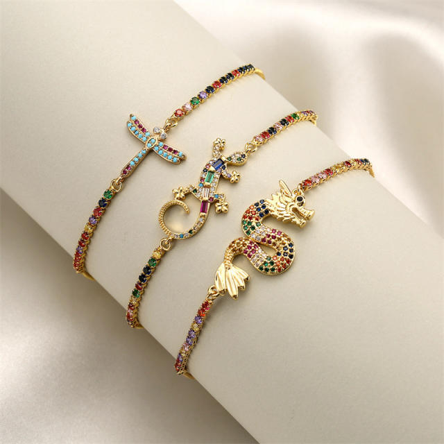Delicate rainbow cubic zircon snake animal copper bracelet
