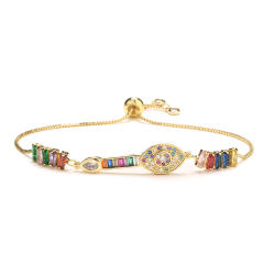 Delicate rainbow cubic zircon evil eye copper bracelet