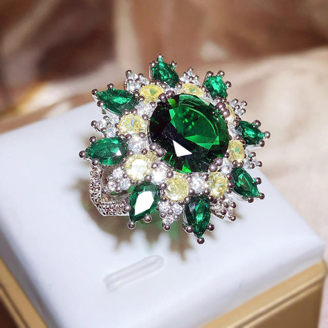 Luxury emerald oval cut cubic zircon statement rings