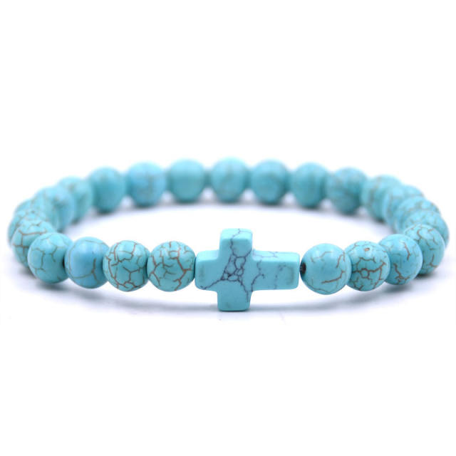 Hot sale natural stone cross bead bracelet