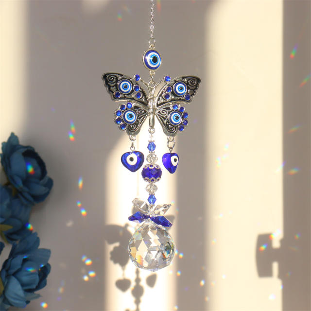 Vintage blue eye evil eye crystal wind chimes