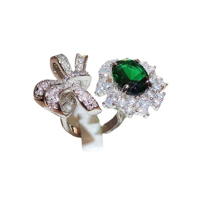 Luxury emerald statement diamond bow adjustable rings