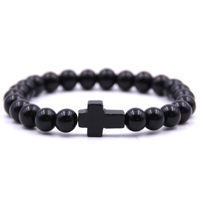 Hot sale natural stone cross bead bracelet
