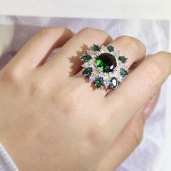 Luxury emerald oval cut cubic zircon statement rings