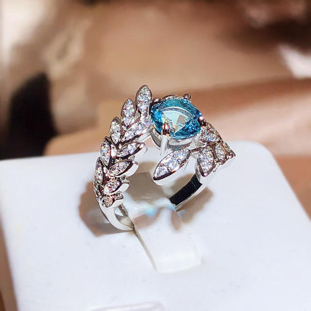 Luxury blue color cubic zircon diamond peacock rings