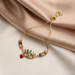 Delicate rainbow cubic zircon evil eye copper bracelet