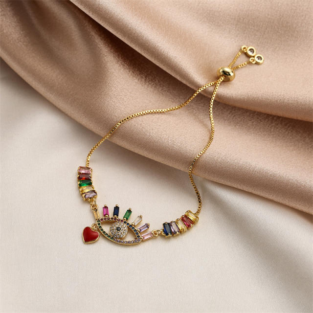 Delicate rainbow cubic zircon evil eye copper bracelet