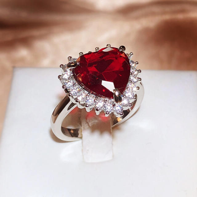 Ruby heart cut cubic zircon copper rings