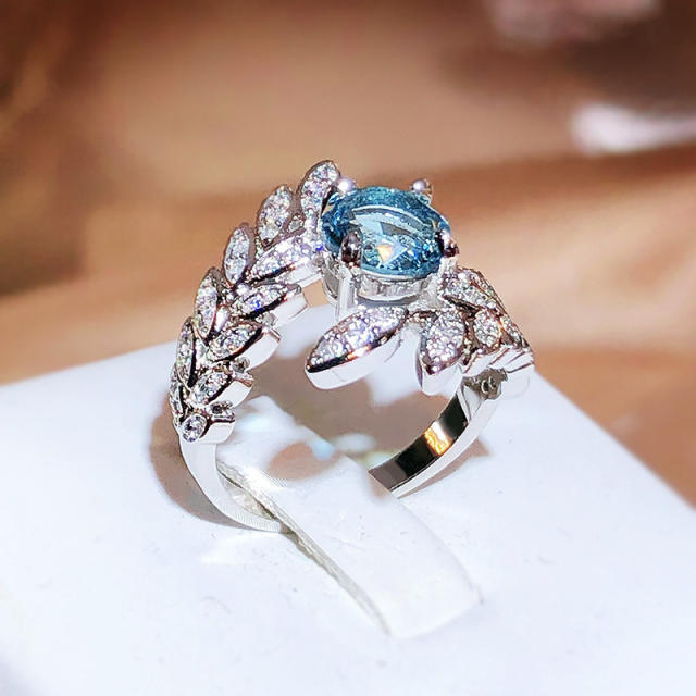 Luxury blue color cubic zircon diamond peacock rings