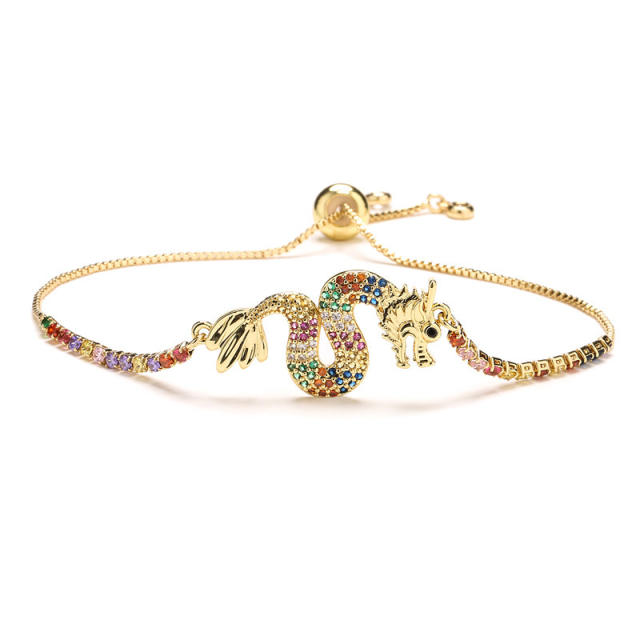 Delicate rainbow cubic zircon snake animal copper bracelet