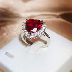Ruby heart cut cubic zircon copper rings