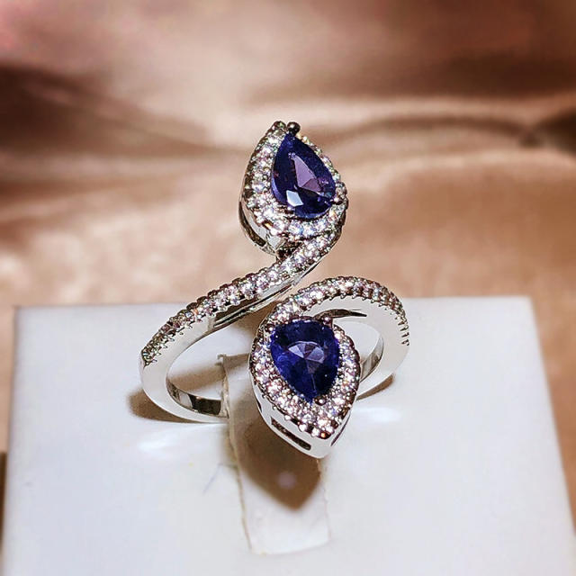 Elegant pear cut amethyst statement rings