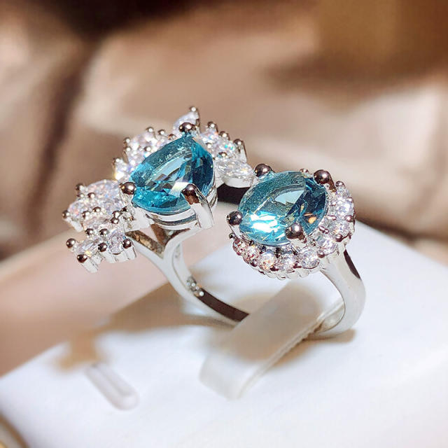 Luxury blue topaz statement adjustable rings