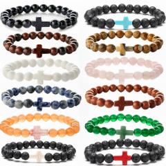 Hot sale natural stone cross bead bracelet