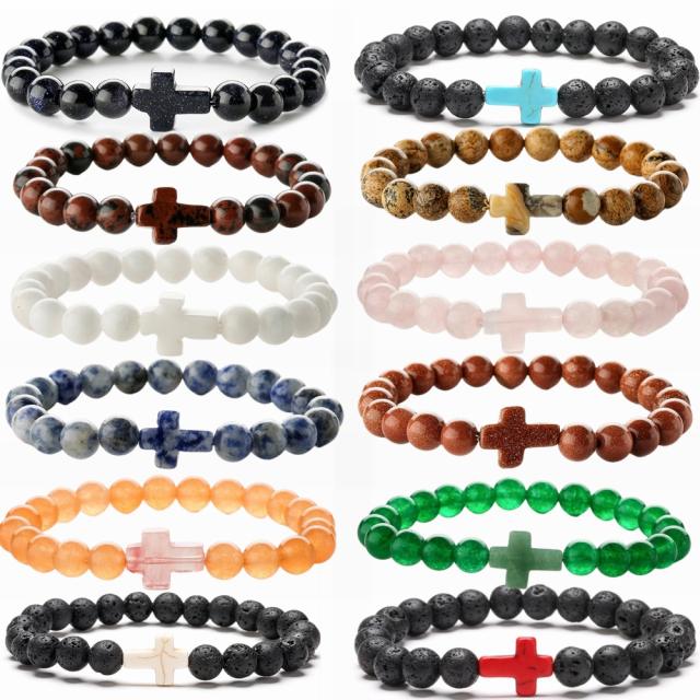 Hot sale natural stone cross bead bracelet