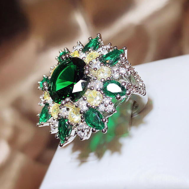 Luxury emerald oval cut cubic zircon statement rings