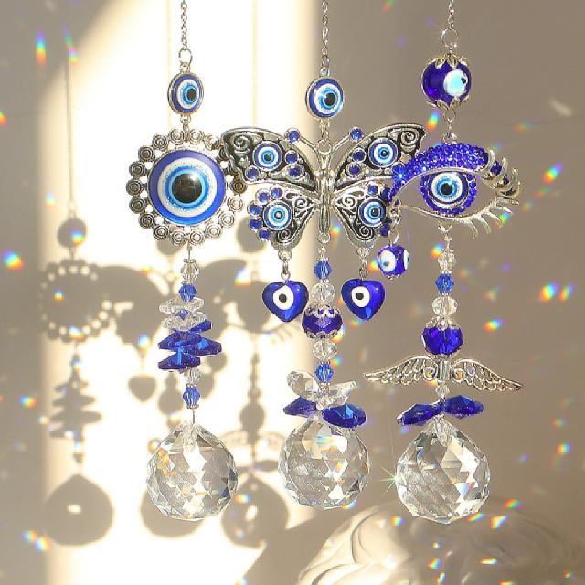 Vintage blue eye evil eye crystal wind chimes