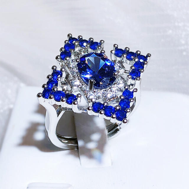 Luxury sapphire cubic zircon adjustable rings