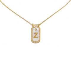 Classic white shell stainless steel initial card pendant necklace