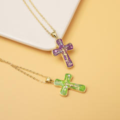 Hiphop colorful cross pendant copper necklace