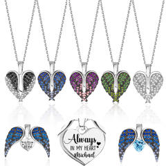 Hot sale locket angel wing color rhinestone mother's day necklace