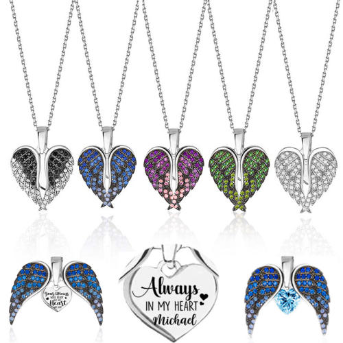 Hot sale locket angel wing color rhinestone mother's day necklace