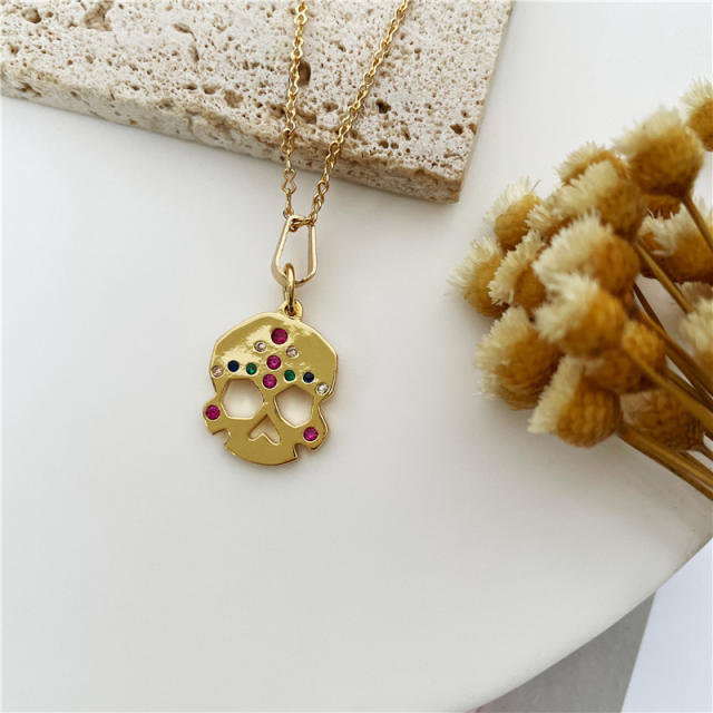 Chic cubic zircon heart diamond cross pendant copper necklace