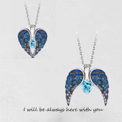 Hot sale locket angel wing color rhinestone mother's day necklace