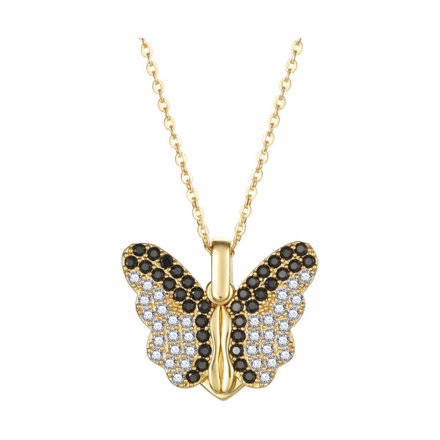 Creative rhinestone butterfly wing locket engraved necklace