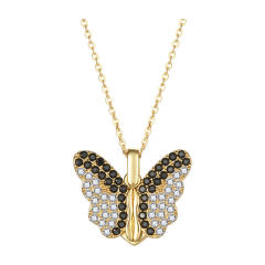 Creative rhinestone butterfly wing locket engraved necklace