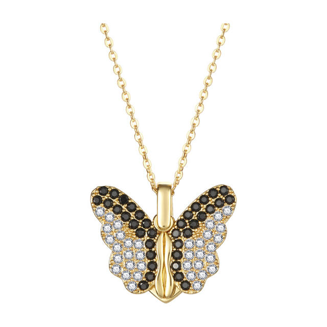 Creative rhinestone butterfly wing locket engraved necklace