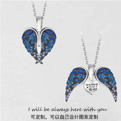 Hot sale locket angel wing color rhinestone mother's day necklace