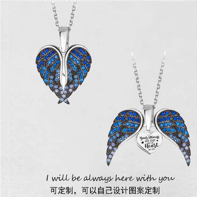 Hot sale locket angel wing color rhinestone mother's day necklace