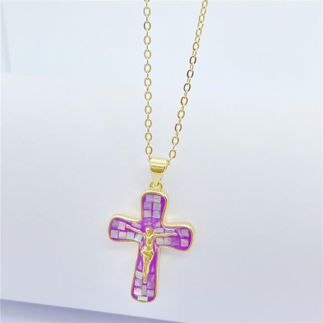 Hiphop colorful cross pendant copper necklace