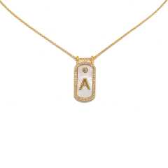 Classic white shell stainless steel initial card pendant necklace