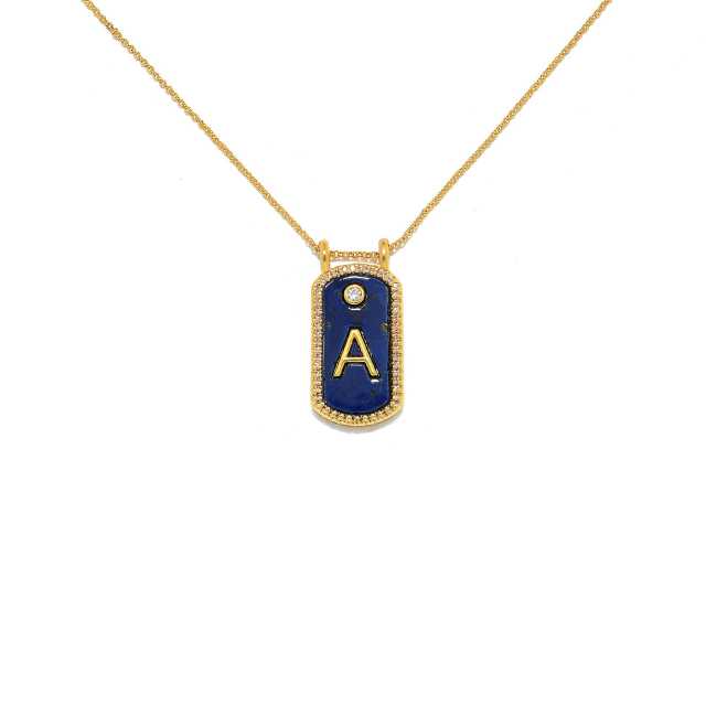 Classic white shell stainless steel initial card pendant necklace