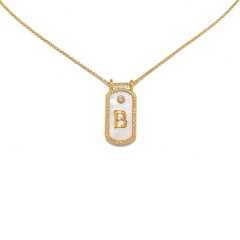 Classic white shell stainless steel initial card pendant necklace