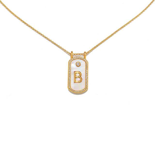 Classic white shell stainless steel initial card pendant necklace