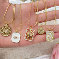 Real gold plated copper evil eye pendant copper necklace