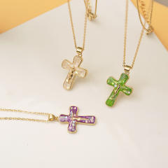 Hiphop colorful cross pendant copper necklace