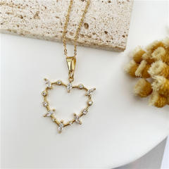Chic cubic zircon heart diamond cross pendant copper necklace