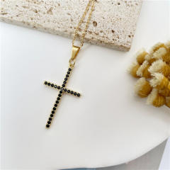 Chic cubic zircon heart diamond cross pendant copper necklace