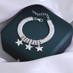Vintage full rhinestone tennis chain star hasma charm bracelet