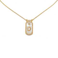 Classic white shell stainless steel initial card pendant necklace