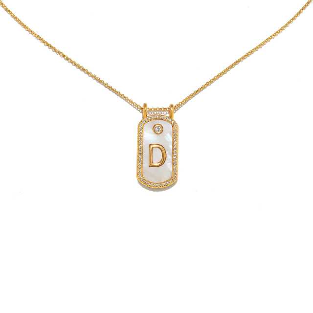 Classic white shell stainless steel initial card pendant necklace