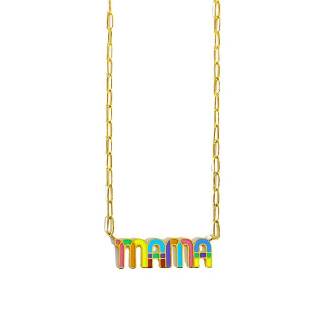 INS personaltiy y2k color enamel mama love stainless steel necklace