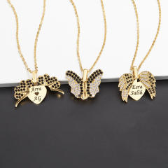 Creative rhinestone butterfly wing locket engraved necklace