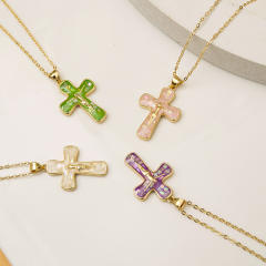 Hiphop colorful cross pendant copper necklace
